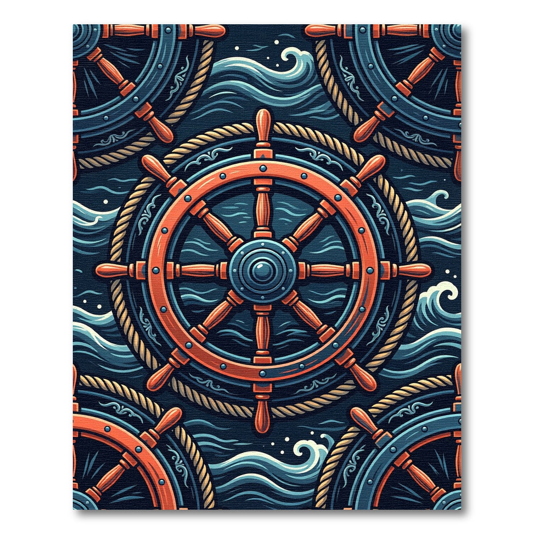 Nautical Helm with Ocean Waves Rug
