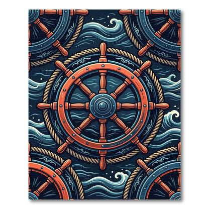 Nautical Helm with Ocean Waves Rug