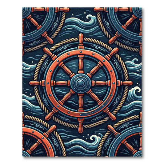 Nautical Helm with Ocean Waves Rug