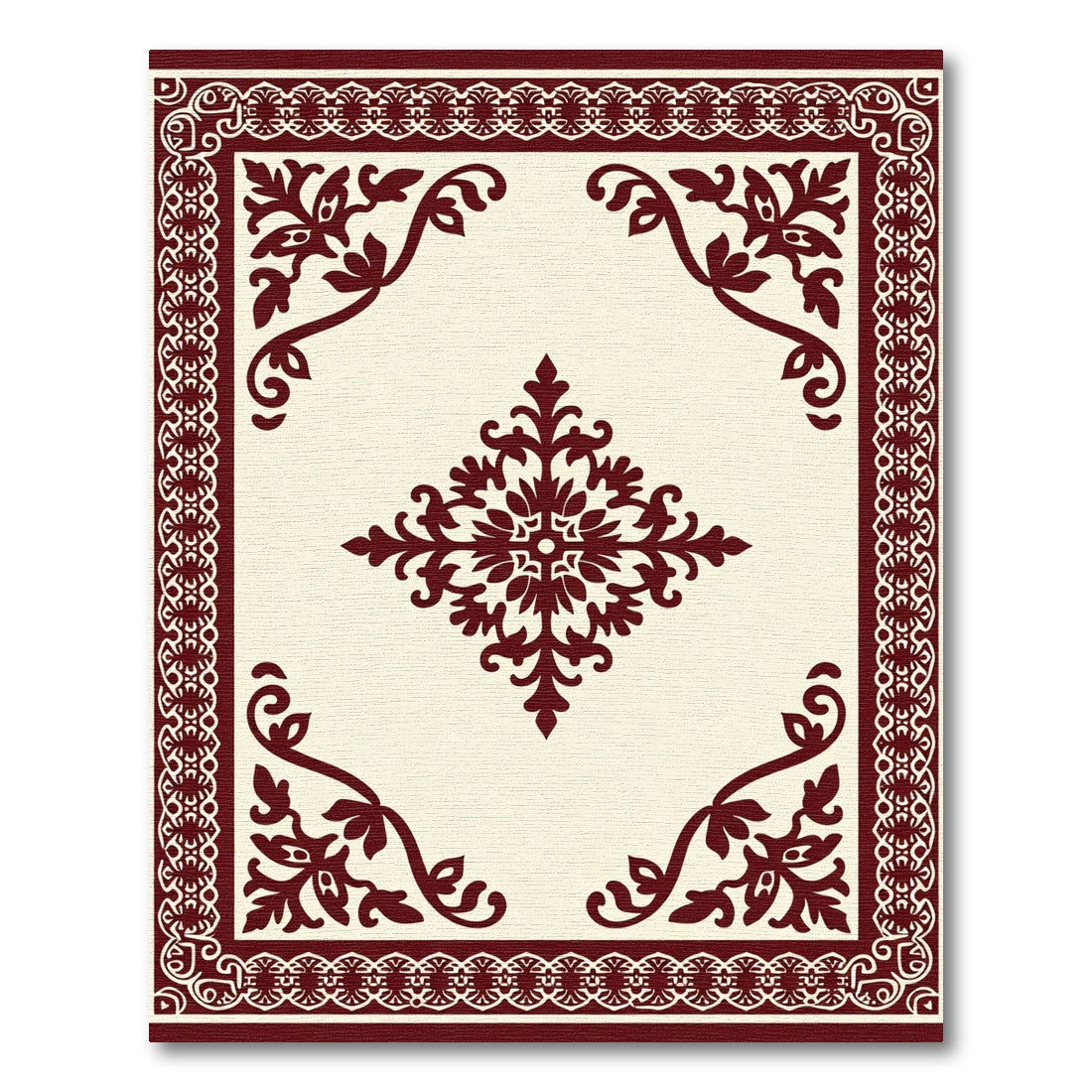 Crimson Laurel Arabesque Border Rug