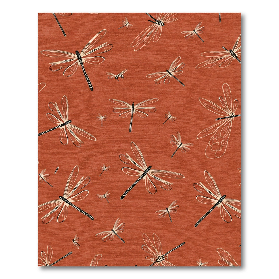 Terracotta Dragonfly Sketch Collage Rug