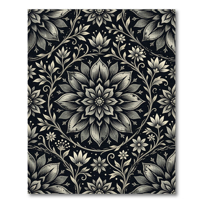 Antique Black Floral Scroll Rug