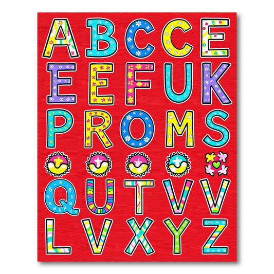 Colorful Alphabet Floral Wave Bright Rug