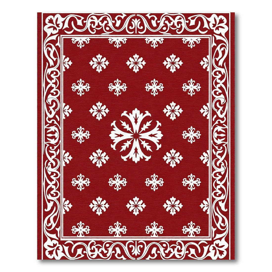 Crimson White Floral Medallion Border Rug