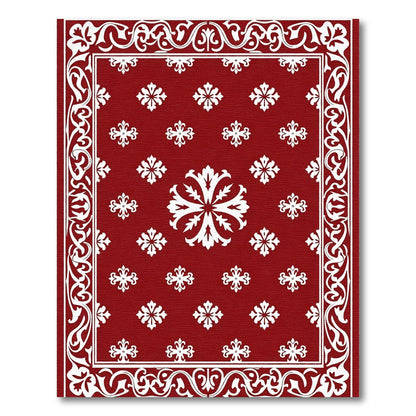 Crimson White Floral Medallion Border Rug