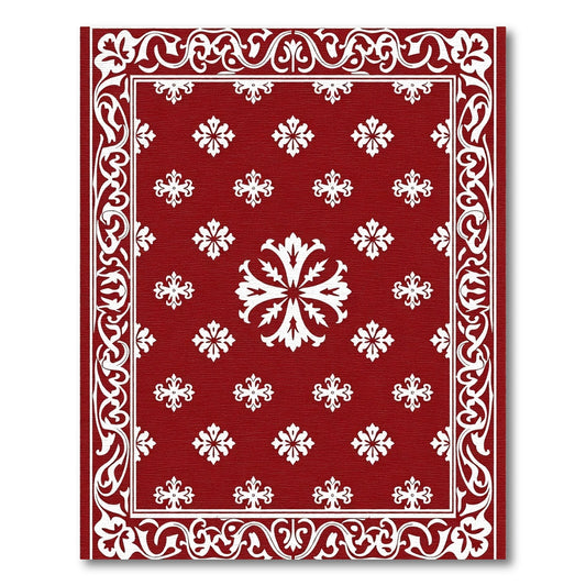 Crimson White Floral Medallion Border Rug