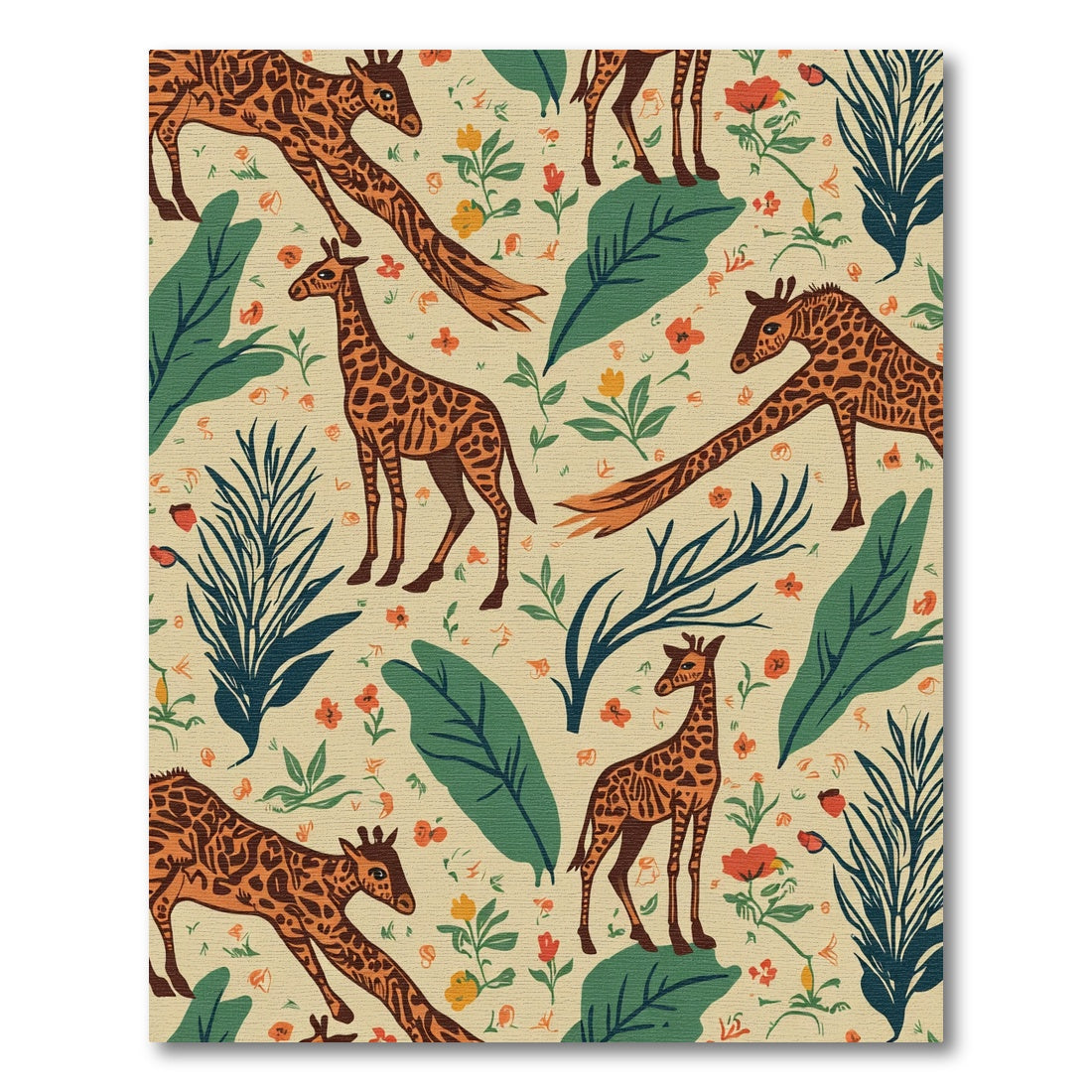 Whimsical Giraffe Woodland Floral Scene Rug