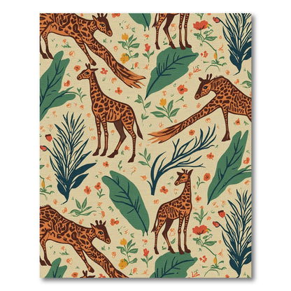 Whimsical Giraffe Woodland Floral Scene Rug