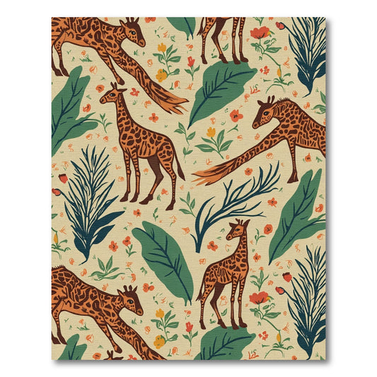 Whimsical Giraffe Woodland Floral Scene Rug