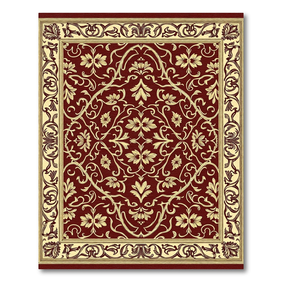 Crimson Gold Floral Scroll Border Rug