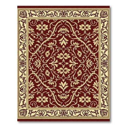 Crimson Gold Floral Scroll Border Rug