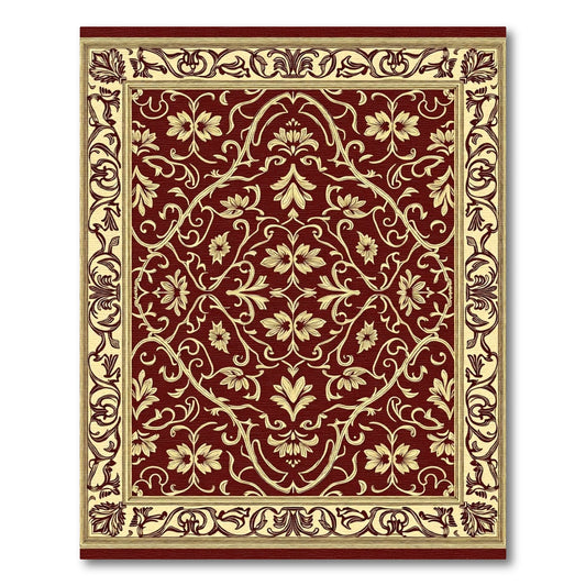 Crimson Gold Floral Scroll Border Rug