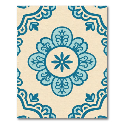 Teal Floral Medallion Cream Background Rug