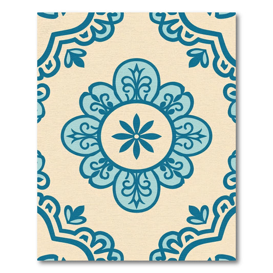 Teal Floral Medallion Cream Background Rug