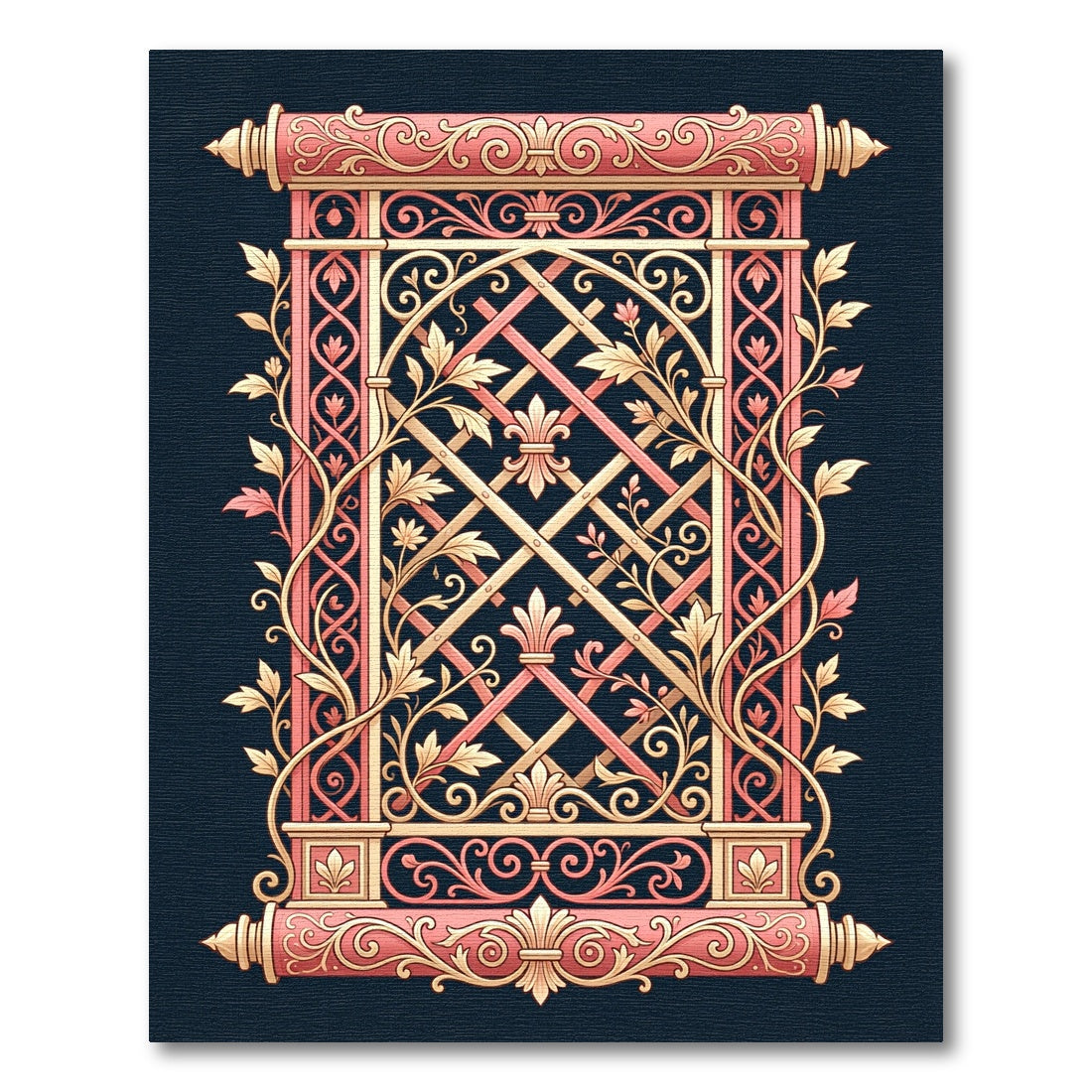 Ornate Royal Scroll Vine and Fleur-de-lis Rug