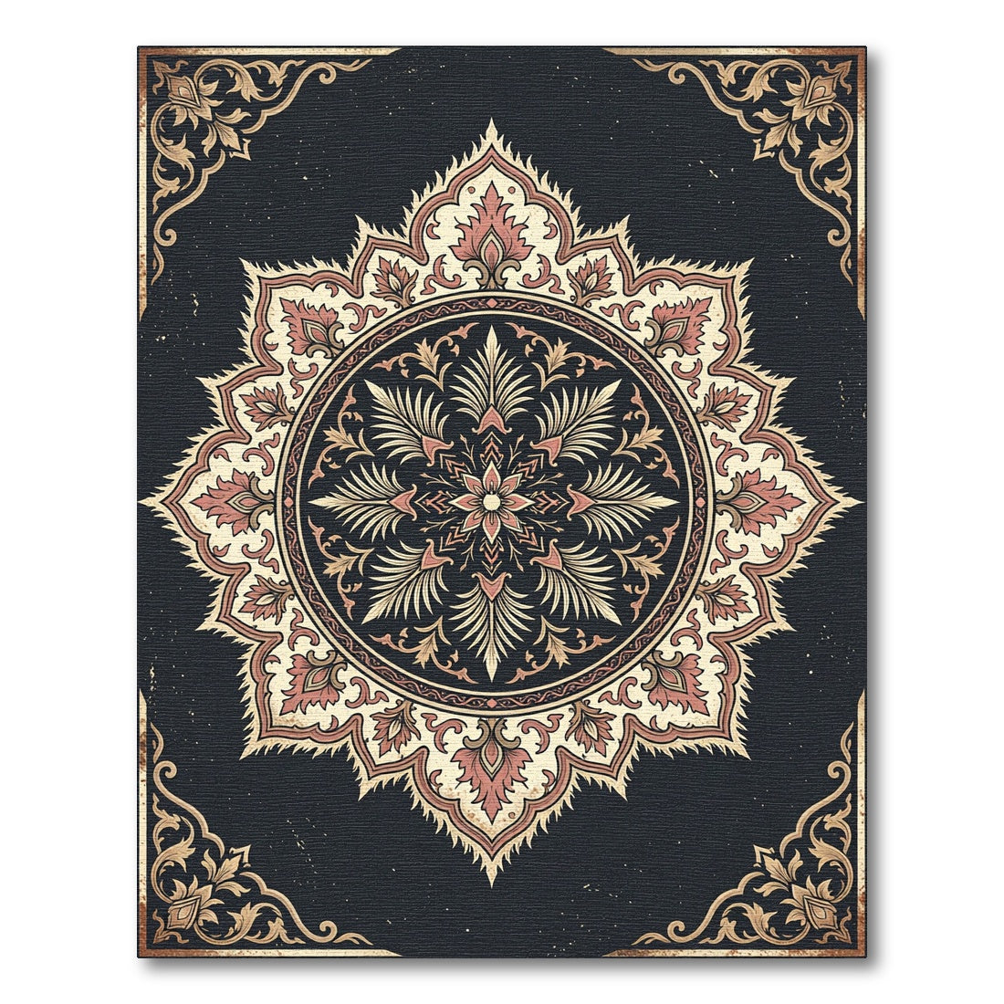 Ornate Cream and Rose Floral Medallion Rug