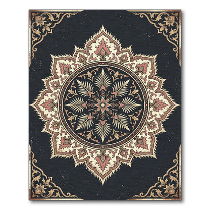 Ornate Cream and Rose Floral Medallion Rug