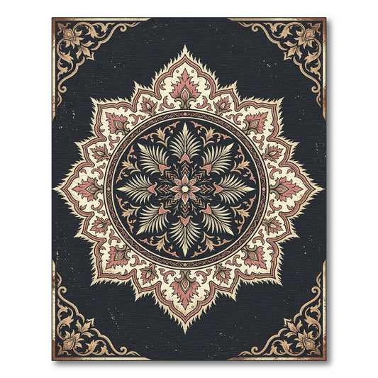 Ornate Cream and Rose Floral Medallion Rug