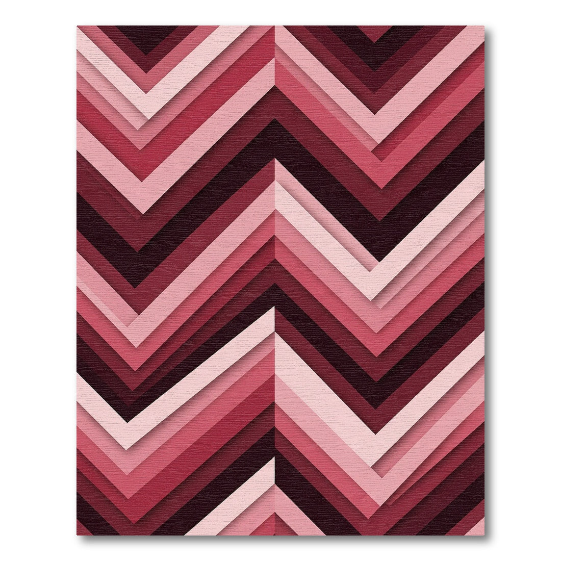 Modern Deep Red Geometric Chevron Rug