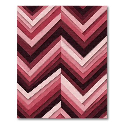 Modern Deep Red Geometric Chevron Rug
