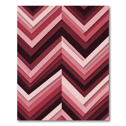 Modern Deep Red Geometric Chevron Rug