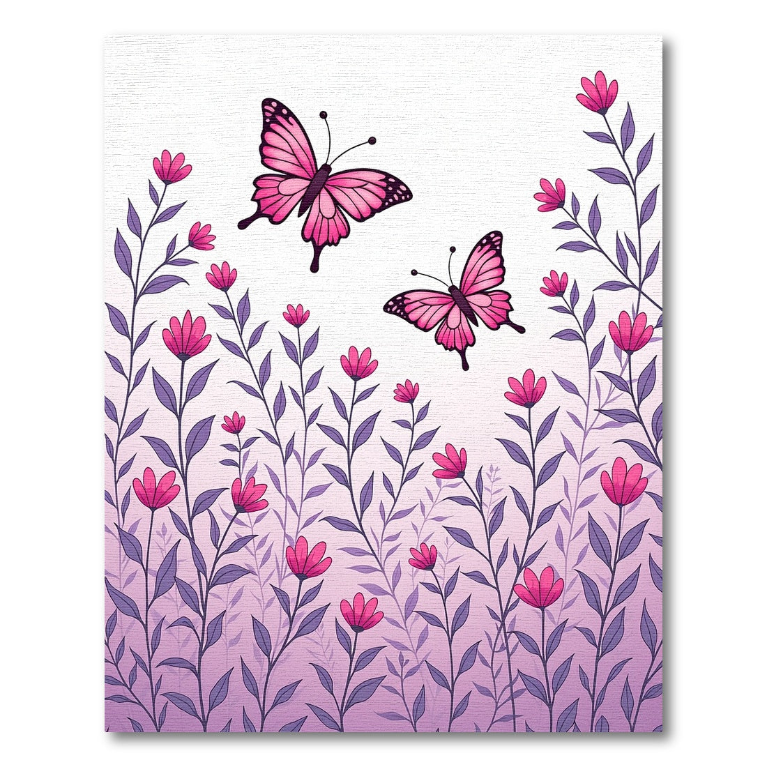 Whimsical Pink Butterfly Floral Garden Rug