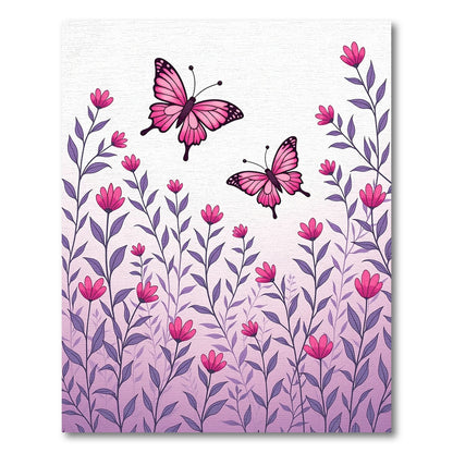 Whimsical Pink Butterfly Floral Garden Rug