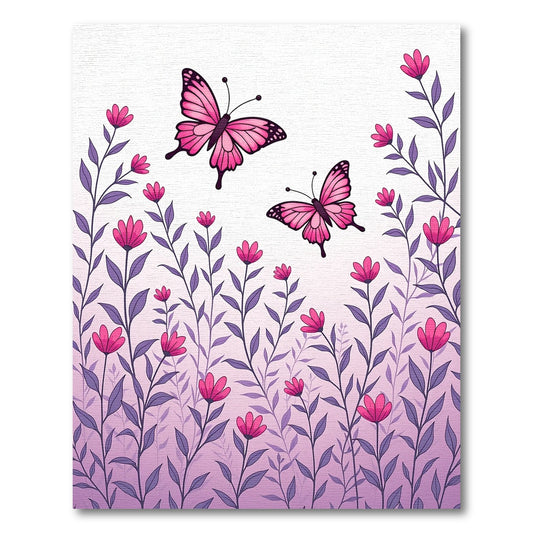 Whimsical Pink Butterfly Floral Garden Rug