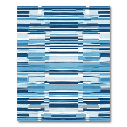 Cool Blue Modern Horizontal Stripe Rug