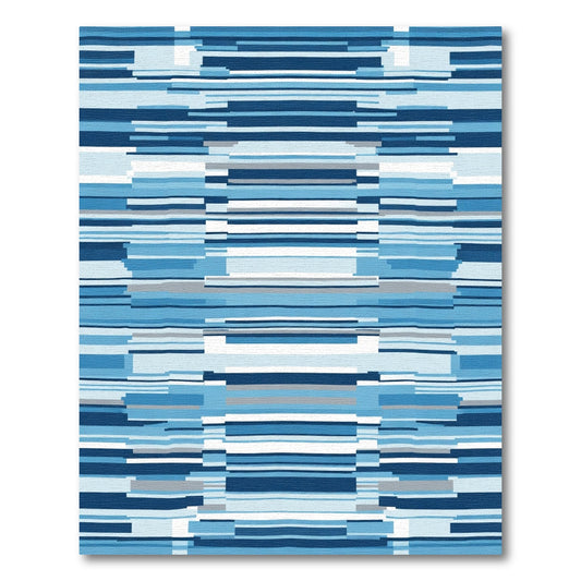 Cool Blue Modern Horizontal Stripe Rug