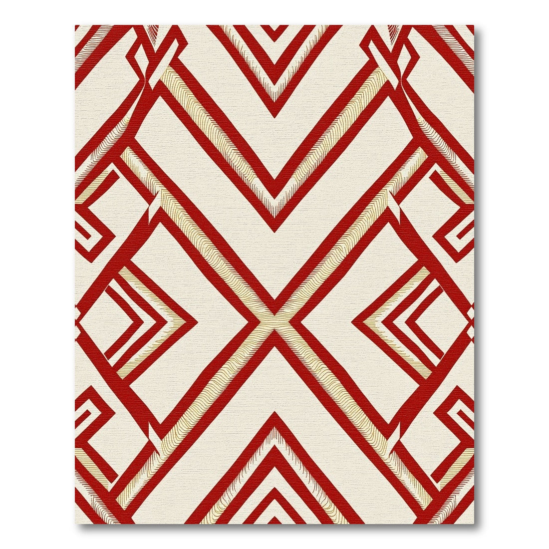 Crimson Gold Geometric Interlocking Shapes Rug