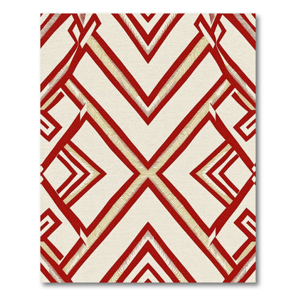 Crimson Gold Geometric Interlocking Shapes Rug