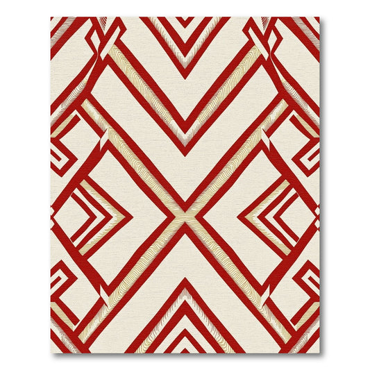 Crimson Gold Geometric Interlocking Shapes Rug