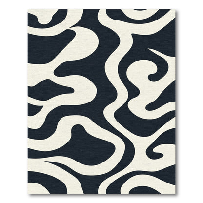 Cream And Navy Abstract Swirls Rug