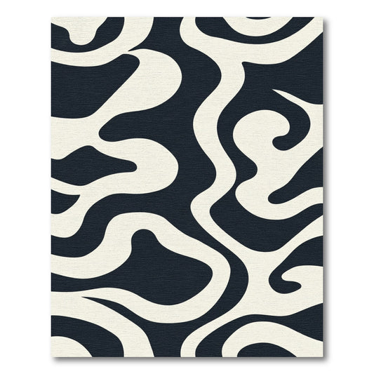 Cream And Navy Abstract Swirls Rug