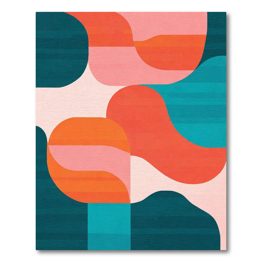 Modern Coral Teal Abstract Waves Rug