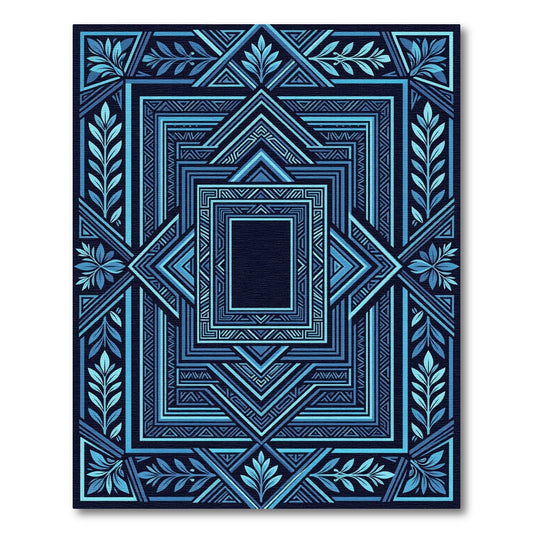 Deep Aqua Geometric Medallion Foliage Rug
