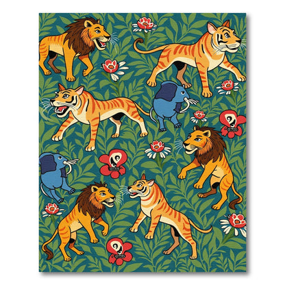 Whimsical Jungle Animals Floral Arrangement Rug