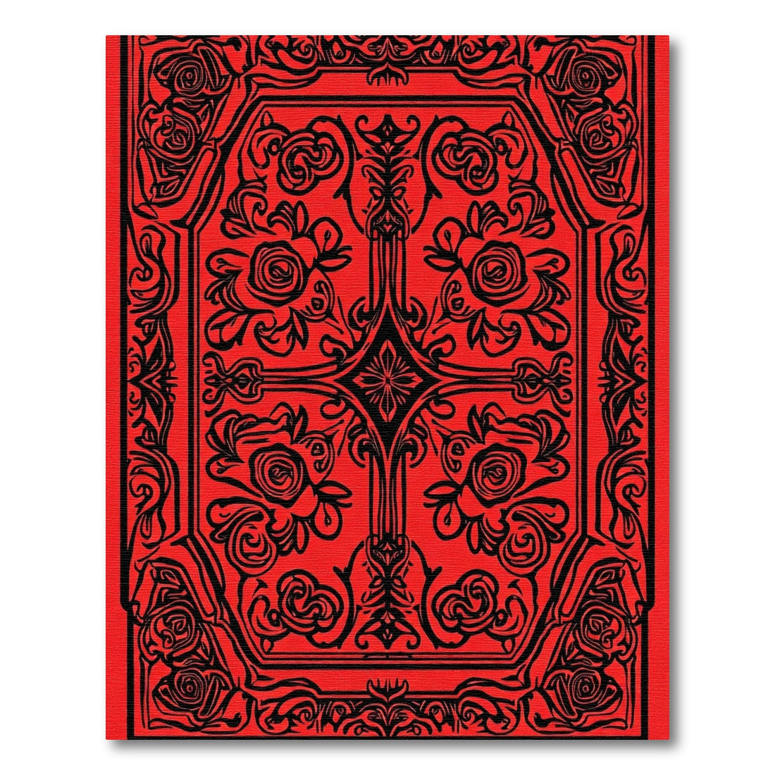 Crimson Black Floral Scroll Mandala Rug