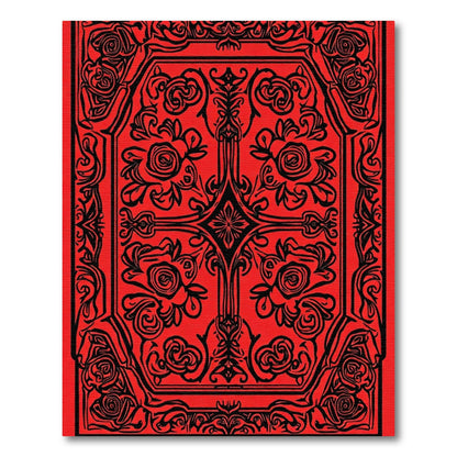 Crimson Black Floral Scroll Mandala Rug