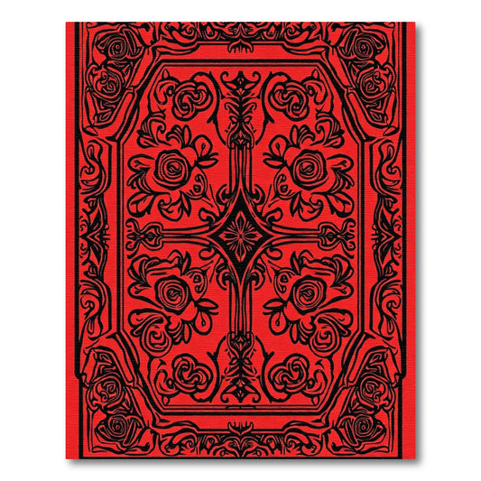 Crimson Black Floral Scroll Mandala Rug