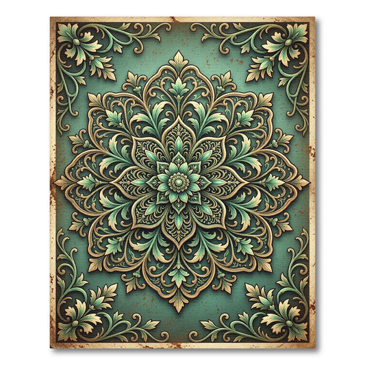 Intricate Sage Green Floral Medallion Rug