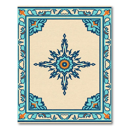 Teal Orange Starburst Medallion Border Rug