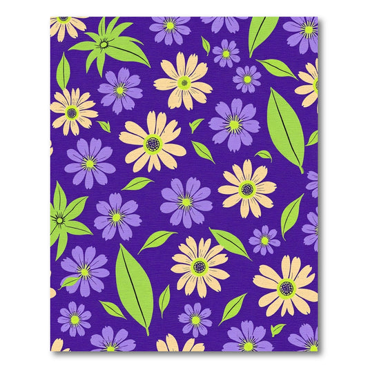 Purple Yellow Floral Leaf Collage Rug