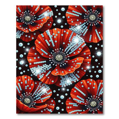 Vibrant Red Poppies Glittering Accents Rug