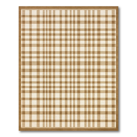 Rustic Tan Beige Plaid Check Rug