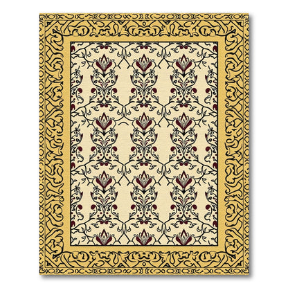 Rich Burgundy Floral Filigree Border Rug
