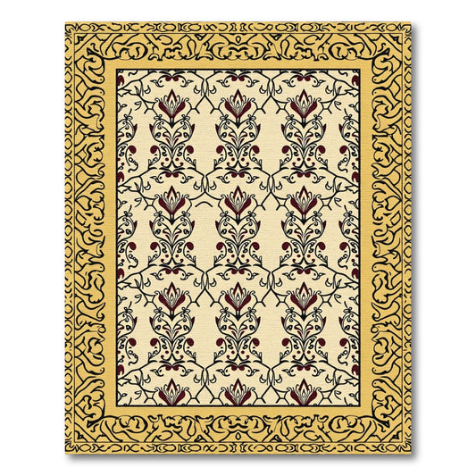 Rich Burgundy Floral Filigree Border Rug