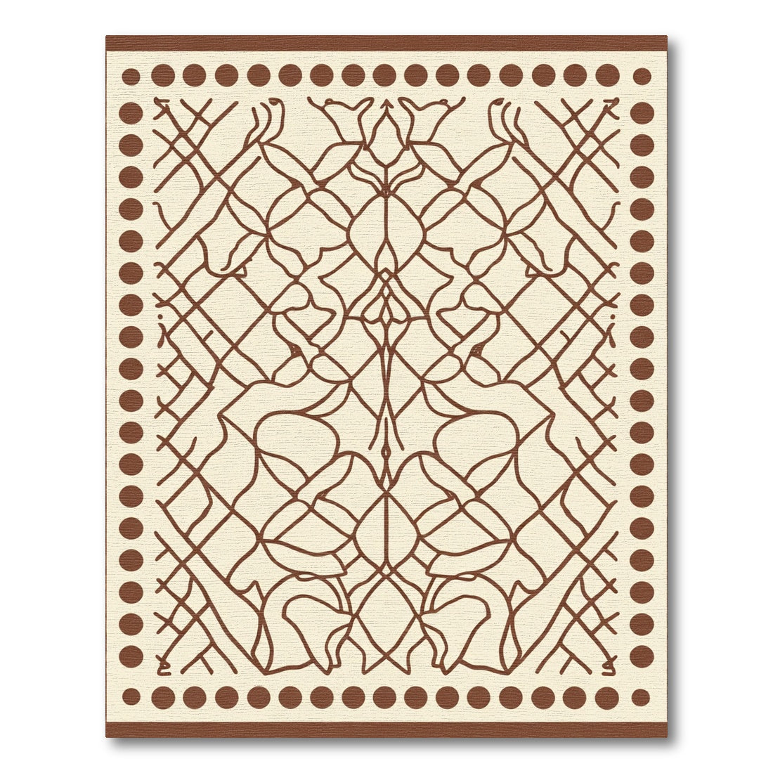 Brown Cream Lattice Vine Medallion Rug