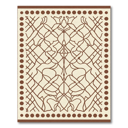 Brown Cream Lattice Vine Medallion Rug